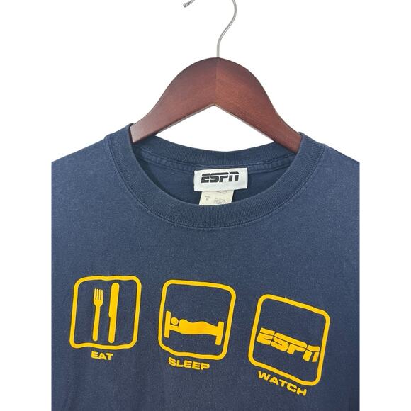 ESPN Sports Eat Sleep Watch Y2k Cotton T Shirt Medium Blue Sportswear Fan Dad - Picture 6 of 6